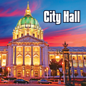 A book cover showing a picture of a city hall building