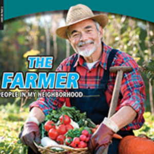A book cover with a picture of a farmer holding vegetables in a basket