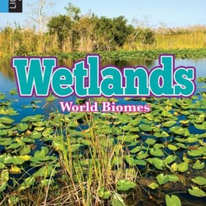 A book cover displays a wetland scene with a blue body of water covered in lily pads, surrounded by tall grasses and distant trees under a clear sky.