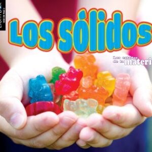 A book cover shows a pair of cupped hands holding a colorful assortment of gummy bear candies, with the title "Los sólidos" prominently displayed in blue and yellow letters above.