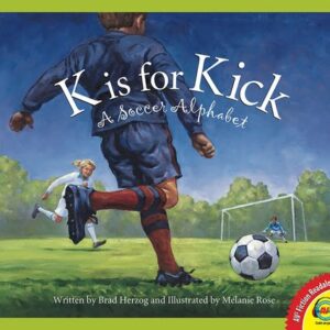 A book cover with an illustration of a kid about to kick a soccer ball