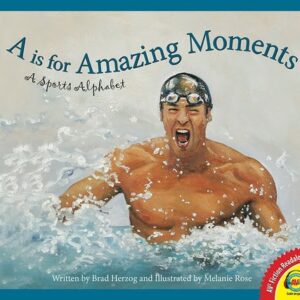 A book cover with an illustration of a swimmer celebrating in the water