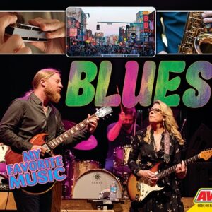 A book cover showing a blues band performing onstage