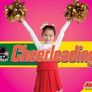A book cover showing a young girl cheering in a red outfit