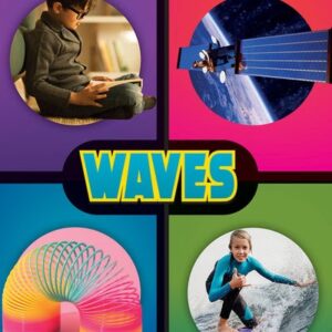 A book cover showing four pictures of a satellite, a slinky, a surfer and someone reading