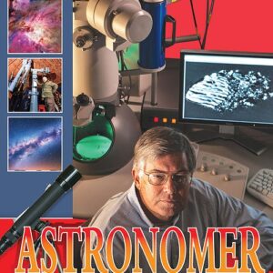 A book cover showing an astronomer in a lab with telescope equipment