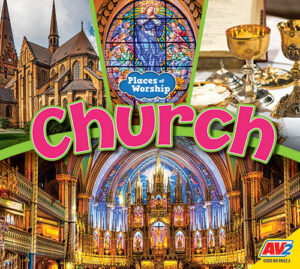 A book cover showing the inside of a church