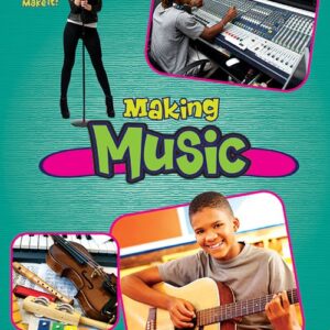 A book cover showing pictures of a person in a sound studio, playing a piano and singing