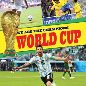 A book cover with three pictures from World Cup competitions showing players kicking a soccer ball and celebrating