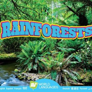 A book cover showing large plants in a rainforest