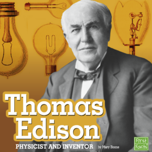 A book cover with a picture of Thomas Edison and his lightbulb inventions
