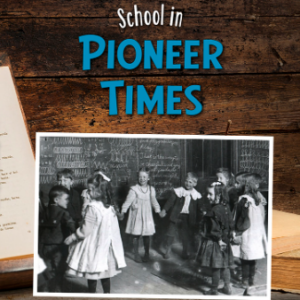A book cover showing a picture of students in a one room schoolhouse from the past