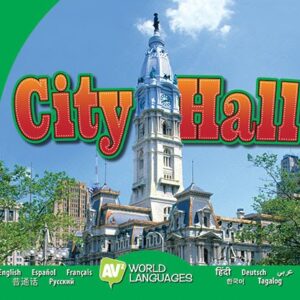A book cover with a picture of a city hall building in a town