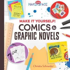 A book cover showing doodles and drawings of graphic novels