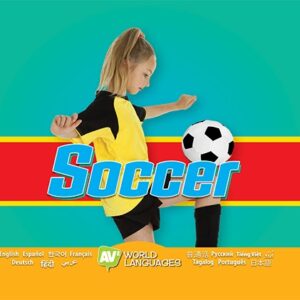 A book cover showing a young girl playing soccer