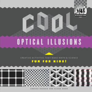 A book cover showing several optical illusions in black and white