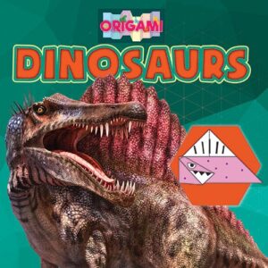 A book cover showing a dinosaur and an origami dinosaur