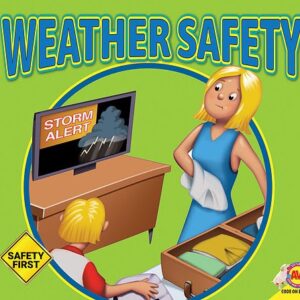 Book cover showing a family watching TV while a weather alert appears