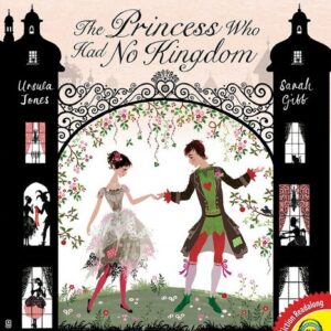 Book cover showing a princess and prince in a garden with a castle wall nearby