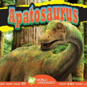 Book cover with an image of an apatosaurus with a long neck