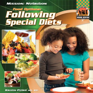 Book cover showing a mom and daughter in a kitchen with pictures of different food nearby