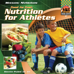 Book cover showing a group of kids playing soccer and a picture of fruit nearby