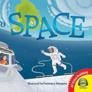 Book cover with a cartoon of astronauts doing a spacewalk