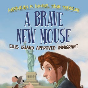 Book cover with an illustration of a girl and a mouse standing in front of the Statue of Liberty