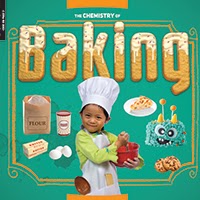 Book cover showing a kid baking with different supplies around her