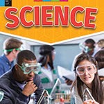 Book cover showing teens in a lab doing an experiment