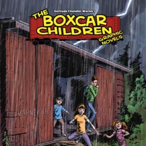 Graphic novel cover showing four children in a boxcar in a storm