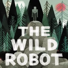 Book cover showing an illustration of a robot on a large rock with a forest behind her
