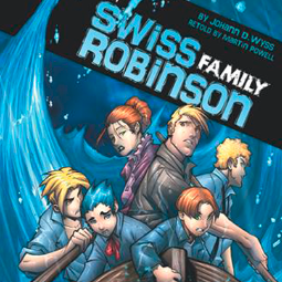 Graphic novel cover showing a family in a boat during a storm