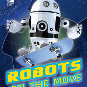 A robot is shown riding a skateboard