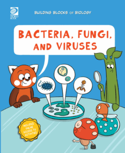 Book cover showing a group of animals at a table with a petri dish