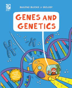 Graphic depiction of genes and a small diver swimming nearby