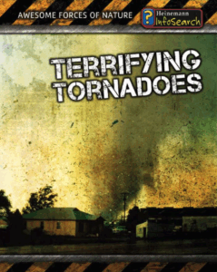 Book cover showing a photo of a tornado in a neighborhood