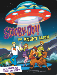 Book cover showing the Scooby Doo gang under a spaceship