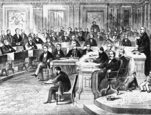 Drawing of the impeachment of Andrew Johnson