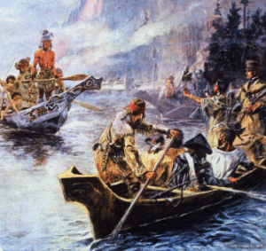 Lewis and Clark meet American Indians on the river