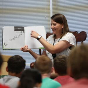 Students listen to a read aloud book.