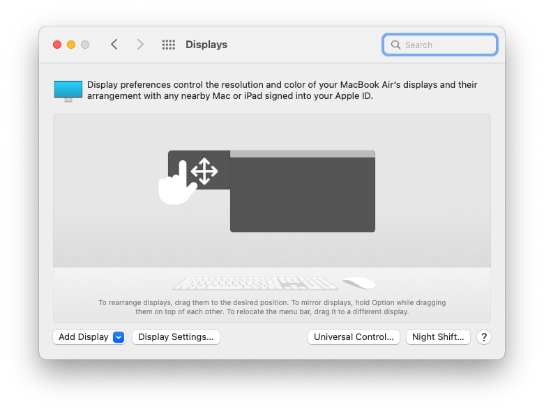 screenshot of display arrangements in mac os system settings Display menu