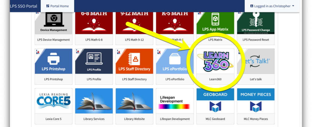Learn360 button in the LPS portal