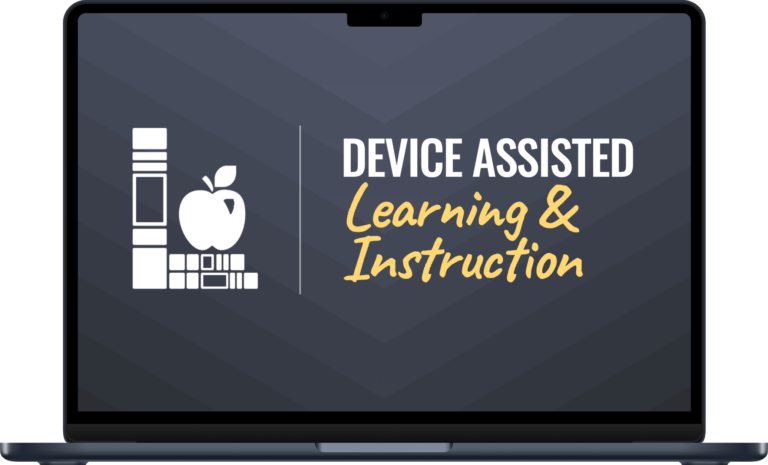 MacBook Air with the words LPS Device Assisted Learning & Instruction on the screen.
