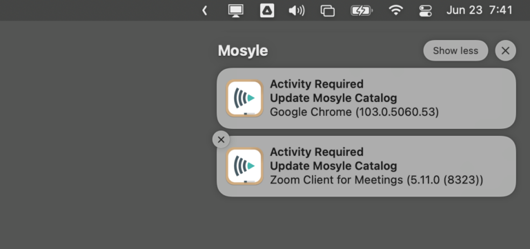 Screenshot of Mosyle update availability