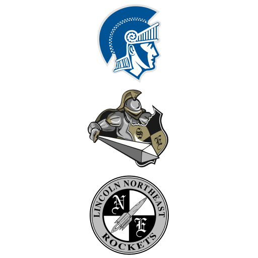 School logos for East, Southeast and Northeast High Schools