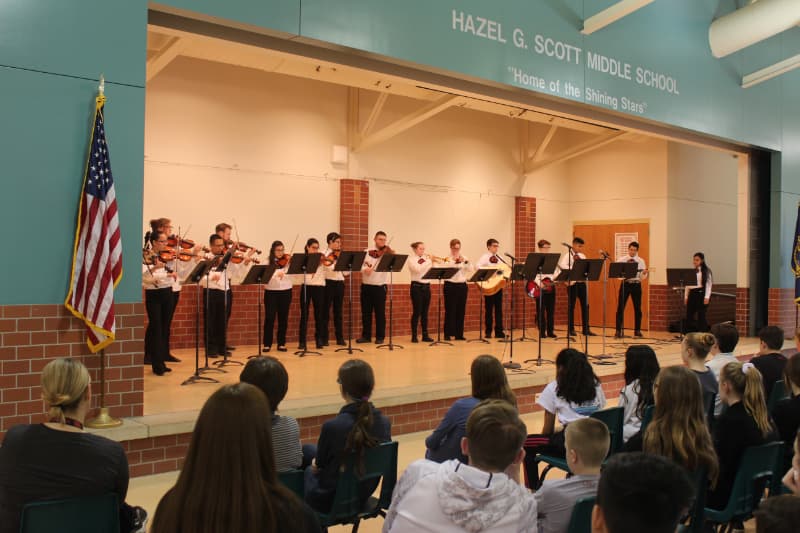 The band plays at Scott Middle School