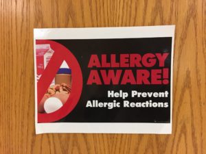 Allergy Aware sign at Pyrtle Elementary School