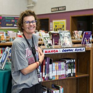 Mrs. Krzycki in the library