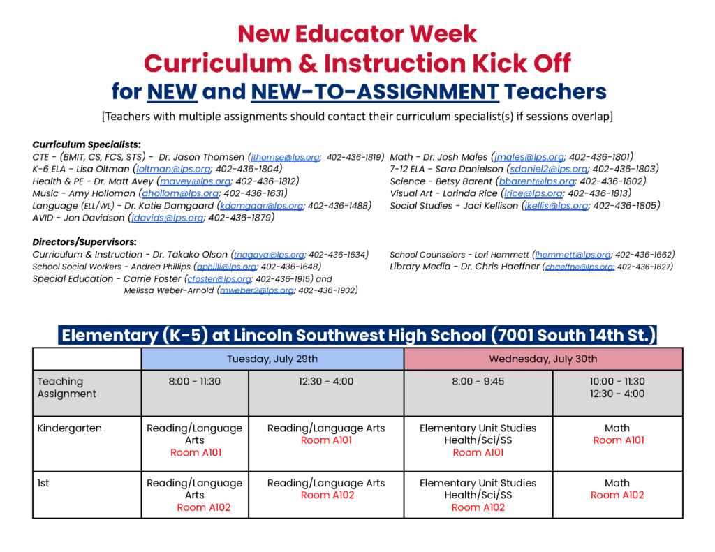 Curriculum and Instruction KickOff Frontpage